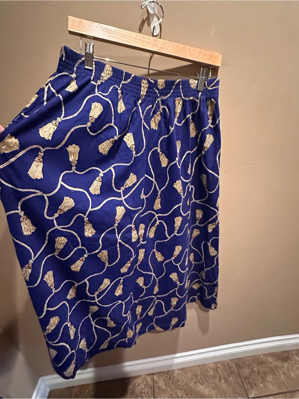 Vtg Carole Little Sport Petites Blue Tassel Rope Crown Shirt Skirt 2-Pc Set M/S